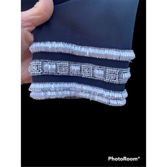 Bob Mackie Crepe Evening Tunic Beaded Cuffs Ties In Back Sz 8 Party Holidays Vin - Picture 9 of 9